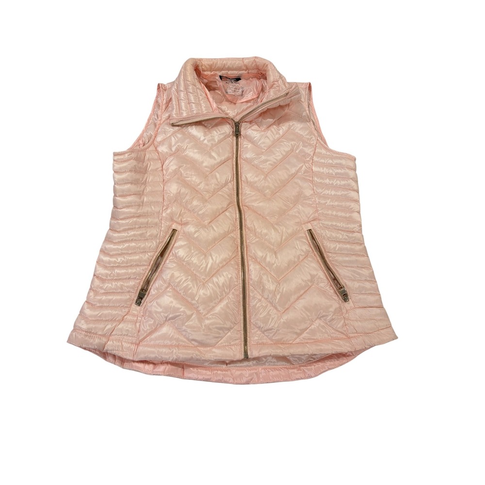 Calvin Klein Womens Pink Chevron Quilted Premium Down Puffer Vest Large